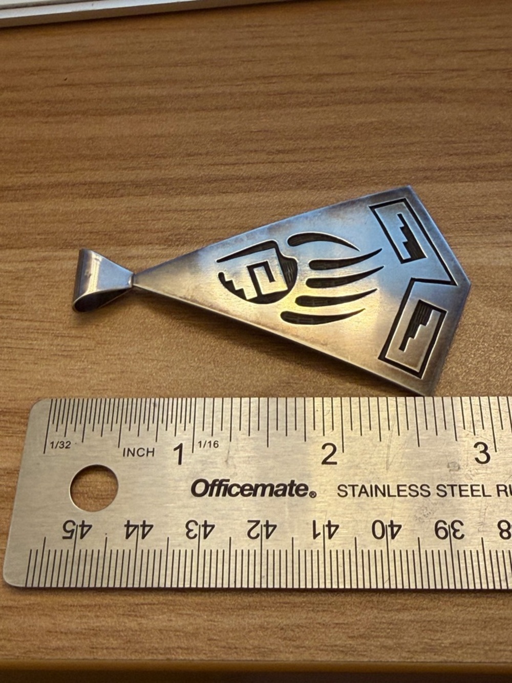 Large Southwestern-Inspired Sterling Silver Geometric Pendant-hopi– like overlay - Picture 3 of 7